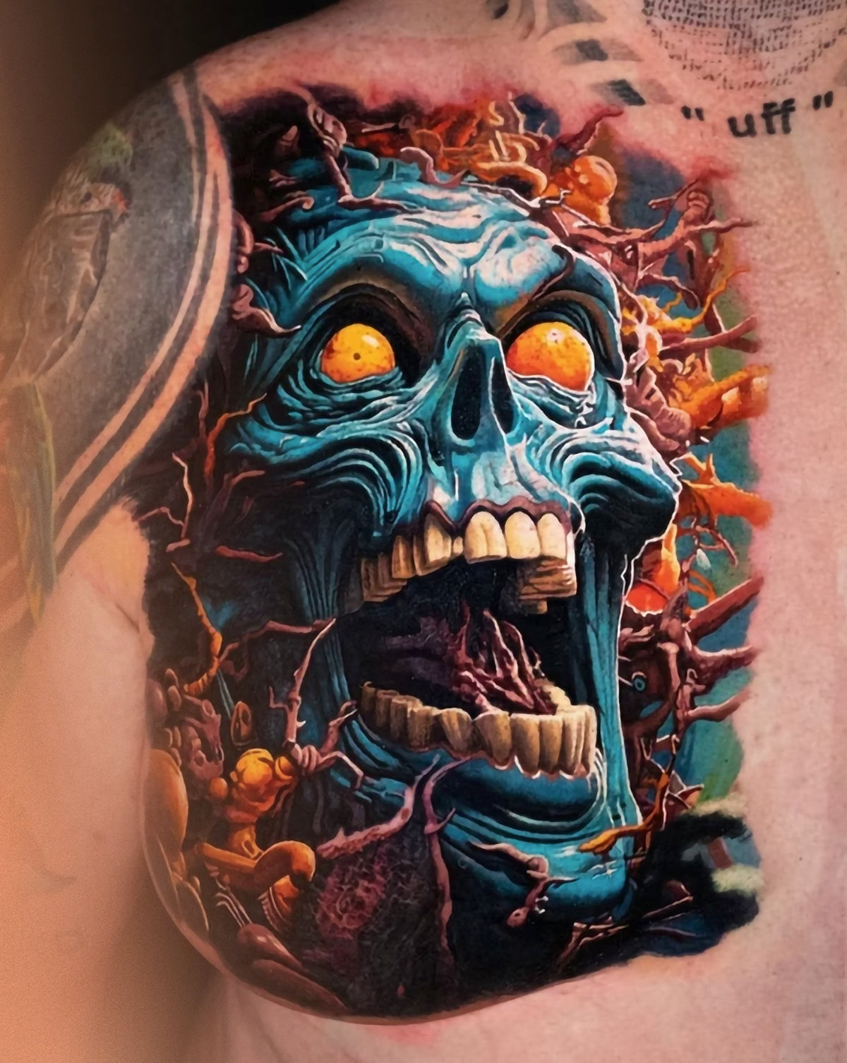 Hyperrealistic zombie tattoo by Steve Butcher
