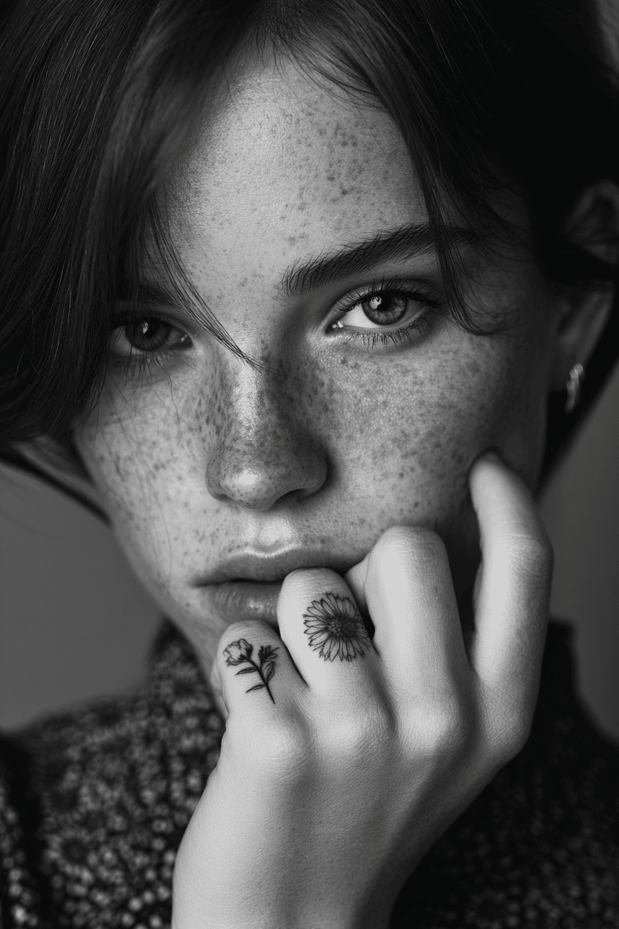 Model with fine line tattoos on her hand, cover of the ICONICA December issue