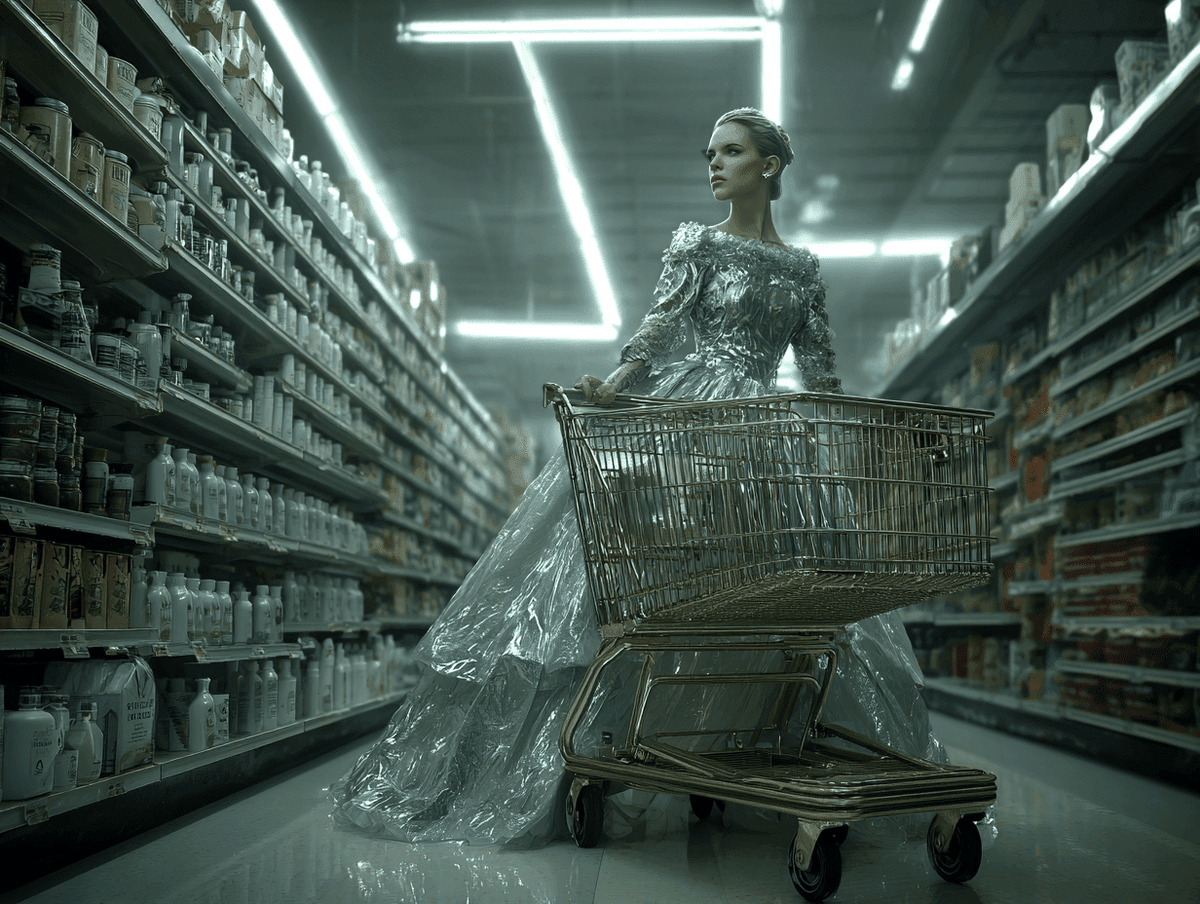 A figure pushing a trolley down a supermarket aisle, why generic aftercare fails your tattoo