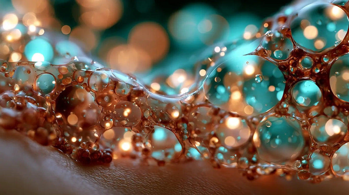 Macro of glowing teal and copper skin texture, how tattooed skin breathes