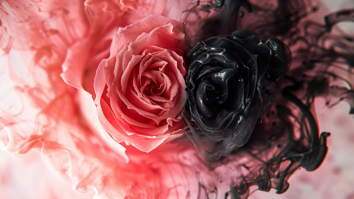 A rose half in colour and half in black ink, the psychology of tattoos and personality