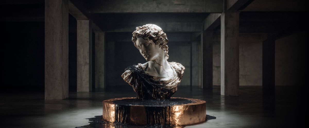 Classical marble statue with tattoos, SKINGRAPHICA homepage desktop